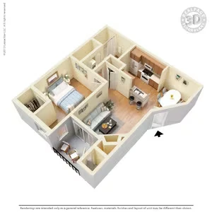 1 Bed 1 Bath 713 SqFt (650 Net) 000939-1 floor plan